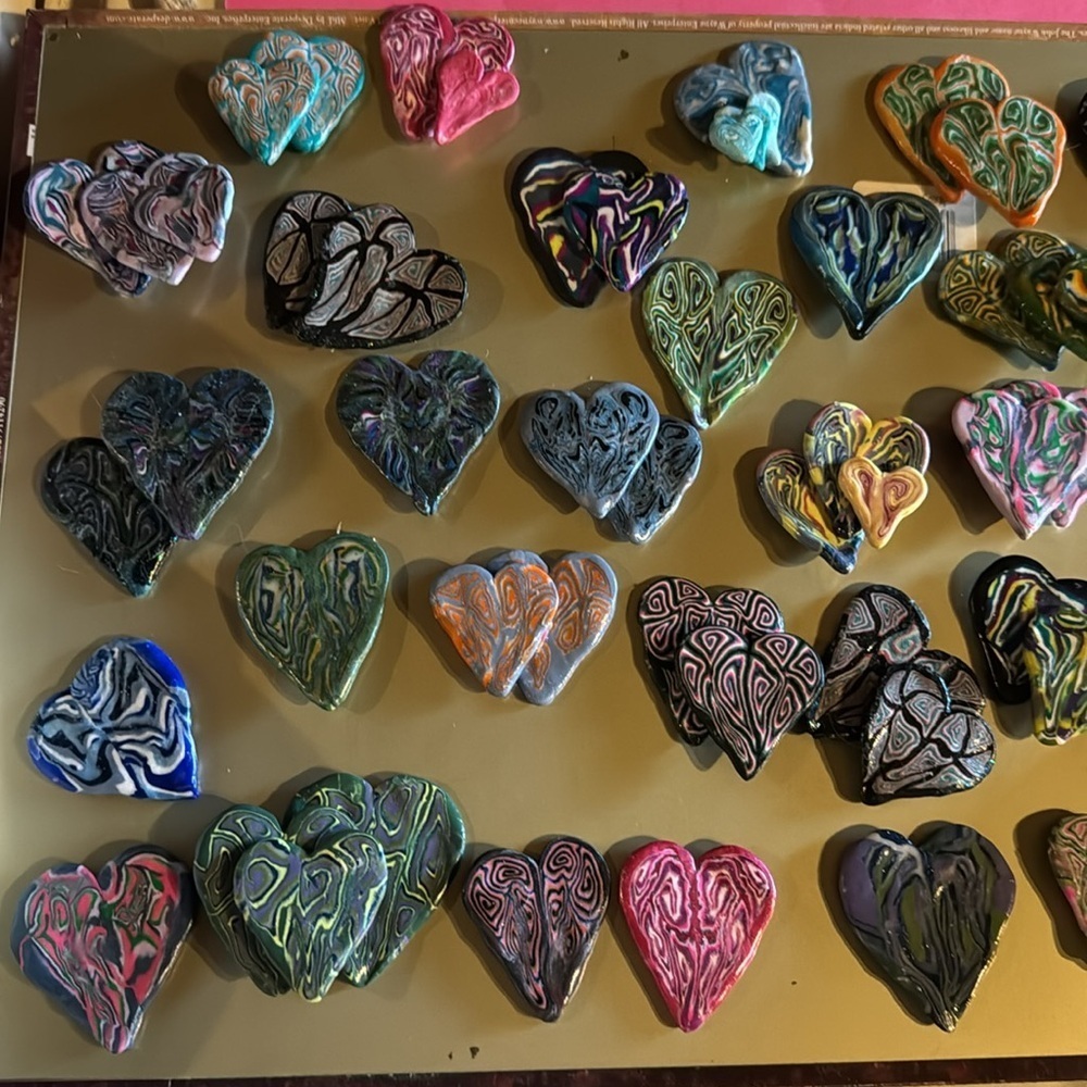 Handmade One of a Kind Colorful Polymer Clay Heart-Shaped Magnets